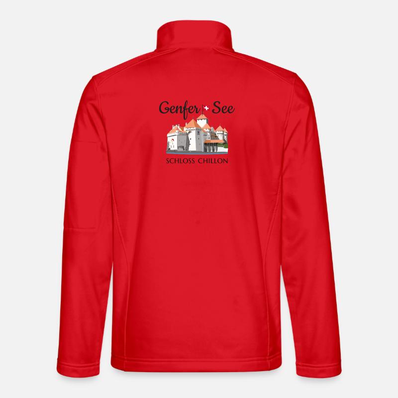 Lake Geneva Chillon Castle, Switzerland Hand Drawing - Unisex Softshell Jacket - red
