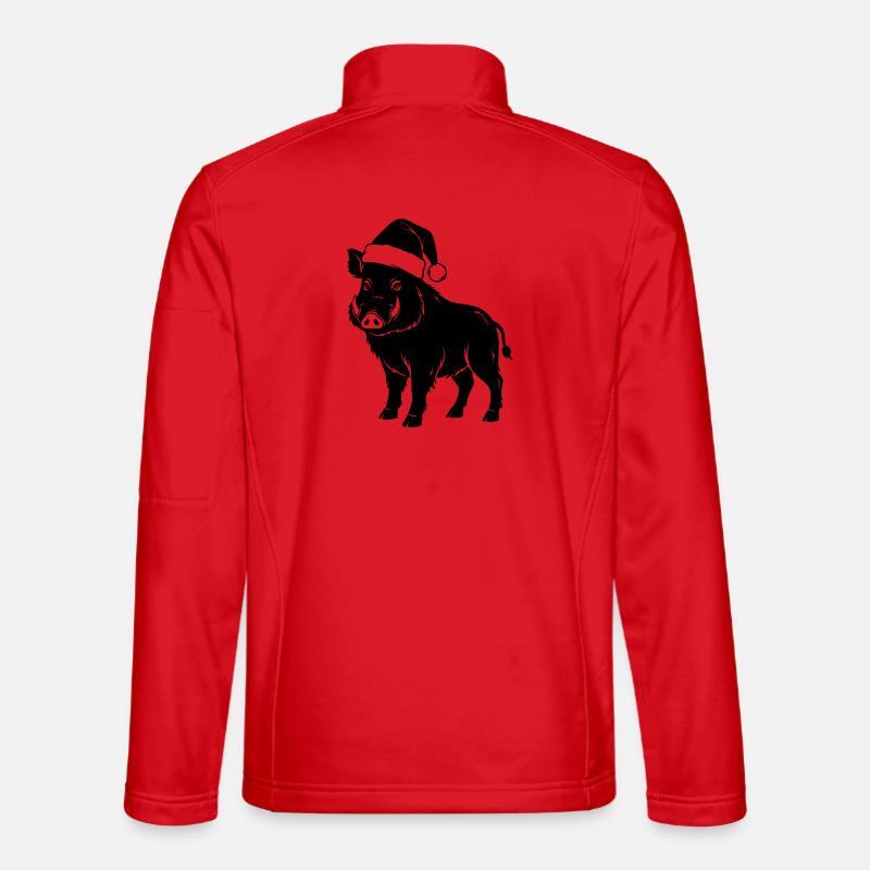 Christmas Wild Boar Vector - Unisex Softshell Jacket - red