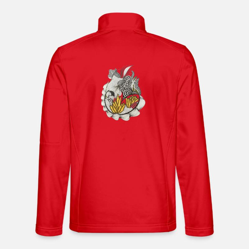 Schwarzweiß Blattmuster Gelbakzent - Unisex Softshelljacke - Rot