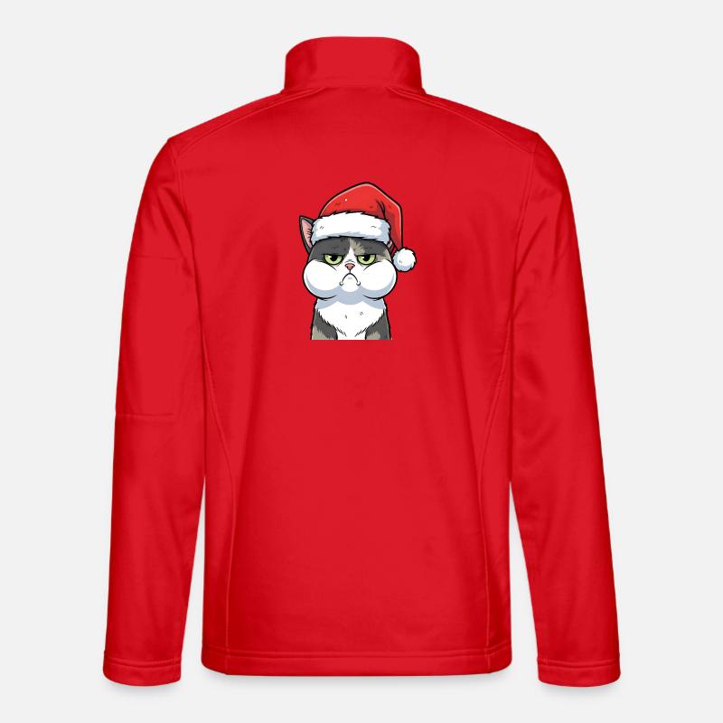 Annoyed Cat with Hat Christmas Cartoon - Unisex Softshell Jacket - red
