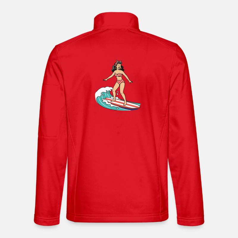 Pin-up-Mädchen auf dem Surfbrett - Unisex Softshelljacke - Rot