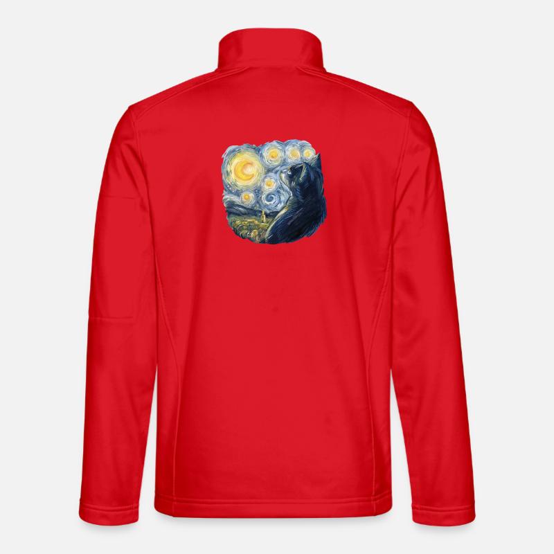 Starry Night Style Cat Van Gogh - Unisex Softshell Jacket - red