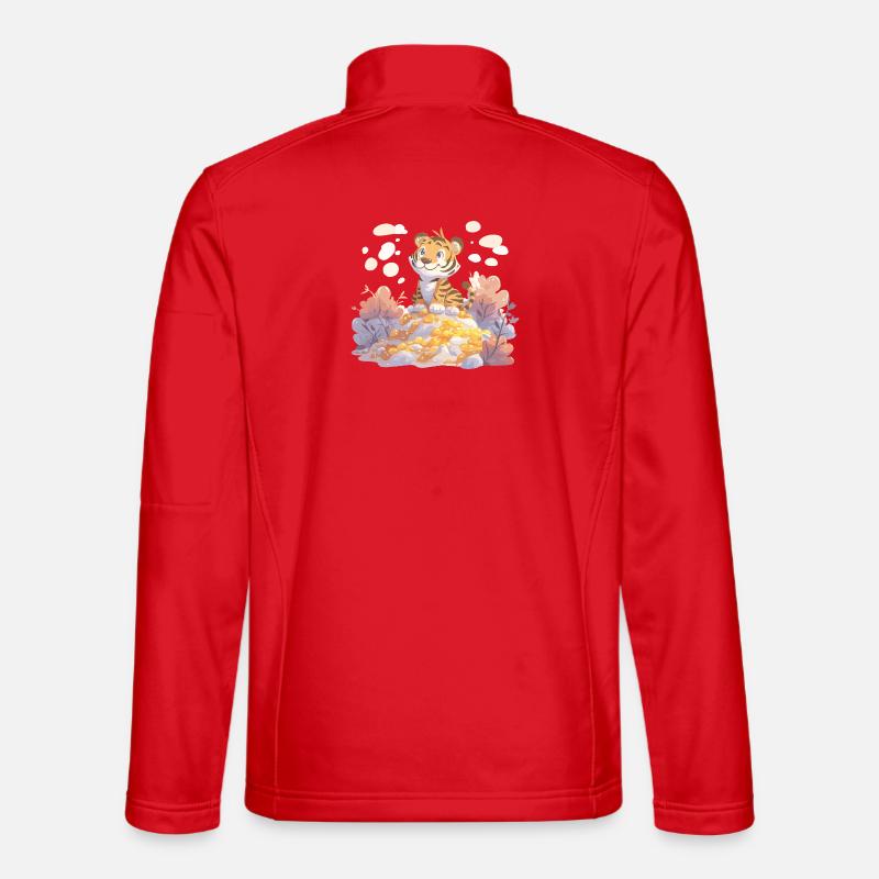 Tigerjunge auf Goldschatz im Herbstwald - Unisex Softshelljacke - Rot