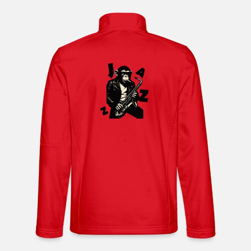 Saxophone Monkey in Leather Jacket - Unisex Softshell Jacket - red