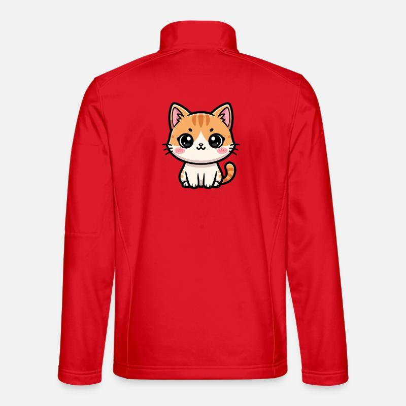 Chibi Tabby Kitten Tee Art - Unisex Softshell Jacket - red