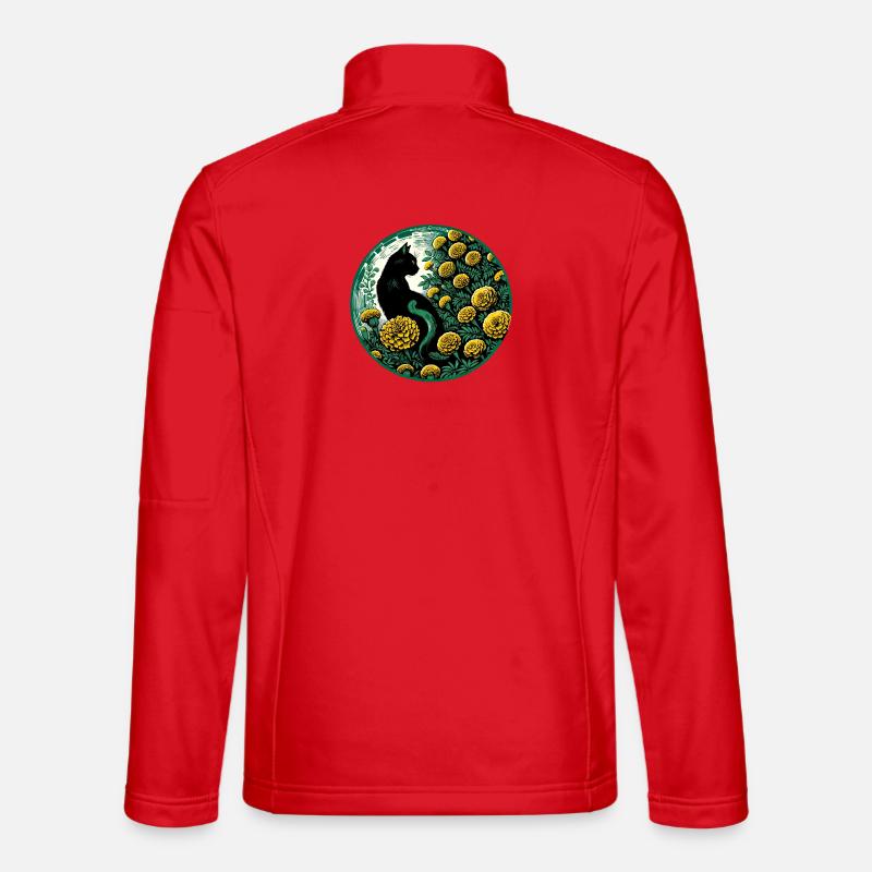Mitternachtskatze zwischen goldenen Ringelblumen - Unisex Softshelljacke - Rot