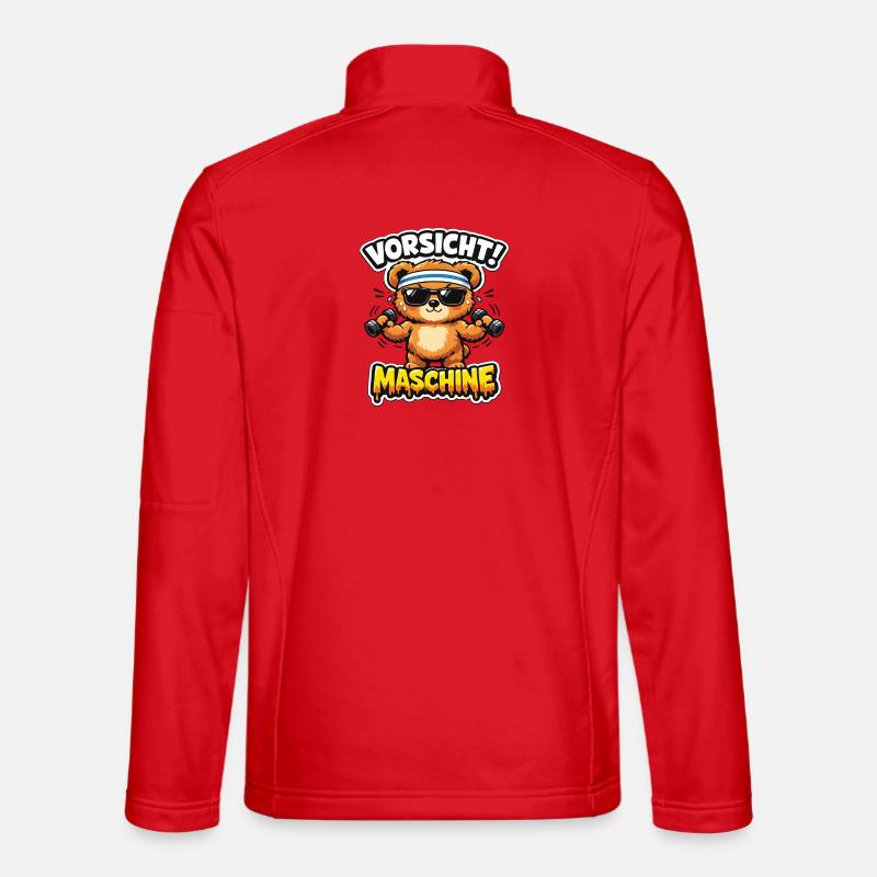 Caution Machine Bear with Dumbbells - Unisex Softshell Jacket - red
