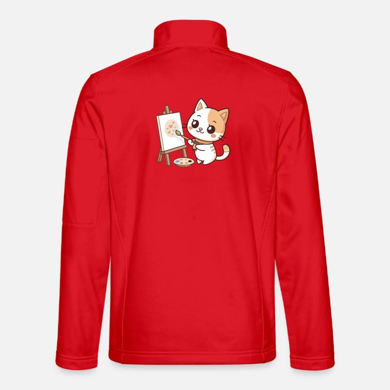 Kawaii Painter Cat on Pastel Palette - Unisex Softshell Jacket - red