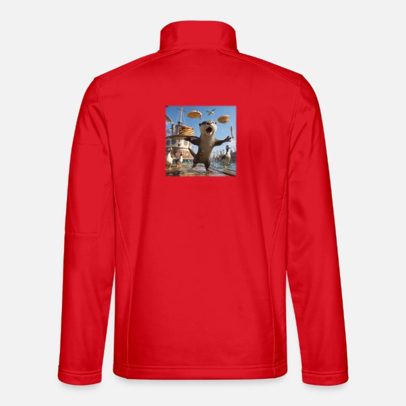 Funny Otter with Pancake Chaos Design - Unisex Softshell Jacket - red