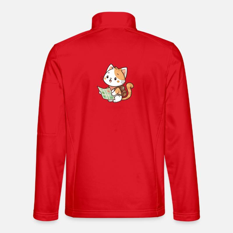 Kawaii explorer cat reading card - Unisex Softshell Jacket - red
