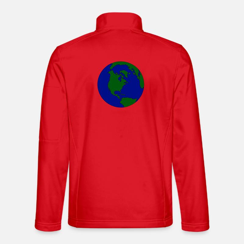 Minimal Globe: Earth in Blue-Green - Unisex Softshell Jacket - red