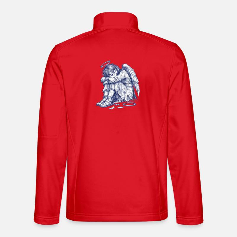 Sad Angel | Hand Painted Drawing - Unisex Softshell Jacket - red