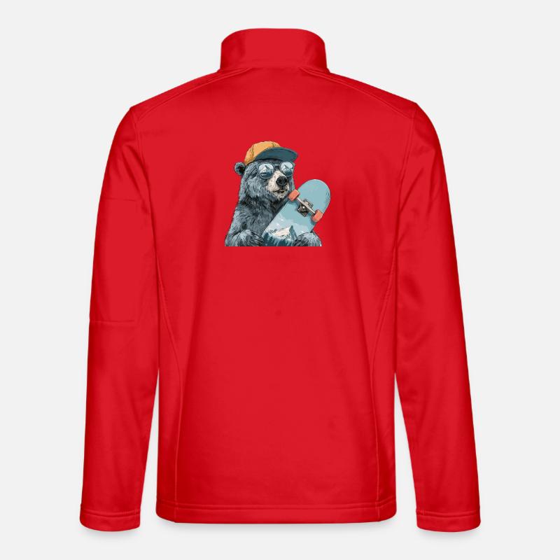 Bear Skater with Mountain Reflection - Unisex Softshell Jacket - red