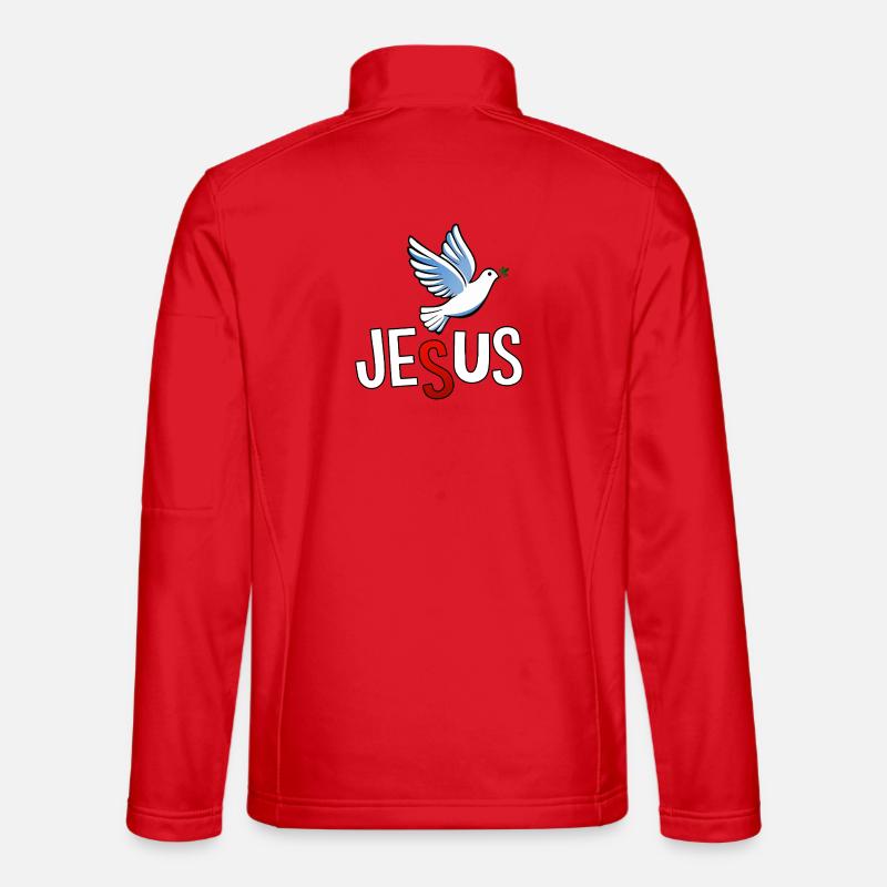 Due- og JESUS-bogstaver - Unisex softshelljakke - rød