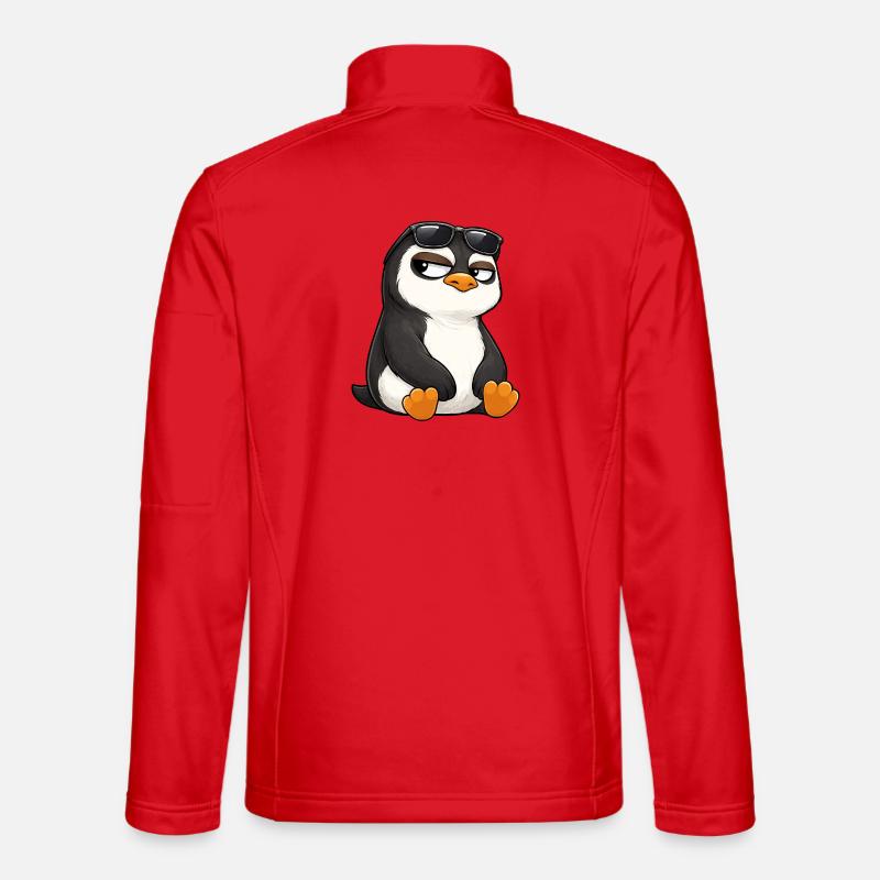 Cool cartoon penguin with sunglasses skeptical - Unisex Softshell Jacket - red