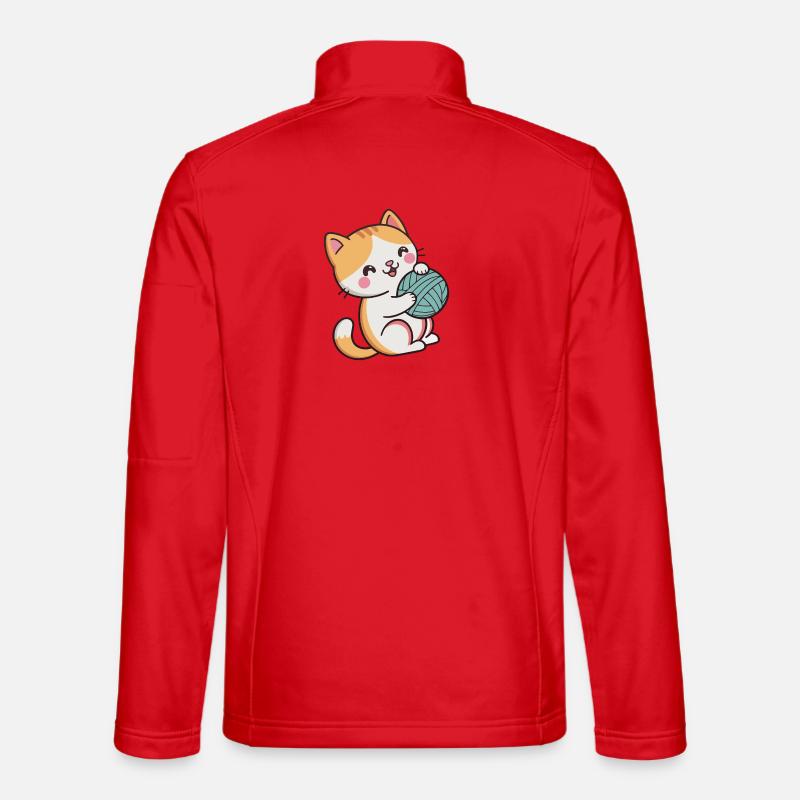 Kuscheliges Kätzchen und blauer Ball - Unisex Softshelljacke - Rot