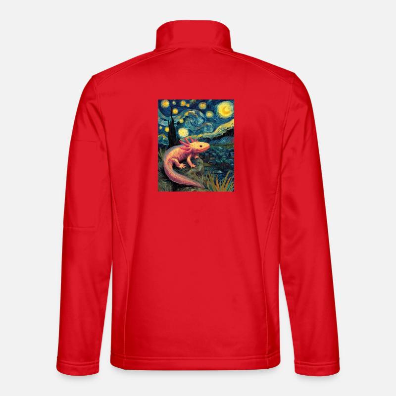 Axolotl Van Gogh Starry Night - Unisex Softshell Jacket - red