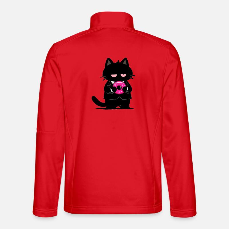 Black cat with pink donut - Unisex Softshell Jacket - red