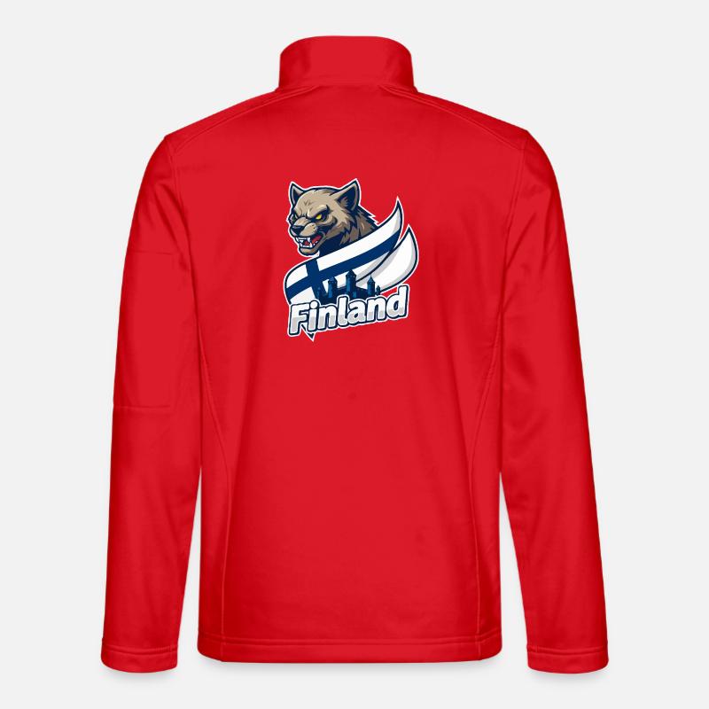 Finland Wolf with Finnish Flag - Unisex Softshell Jacket - red