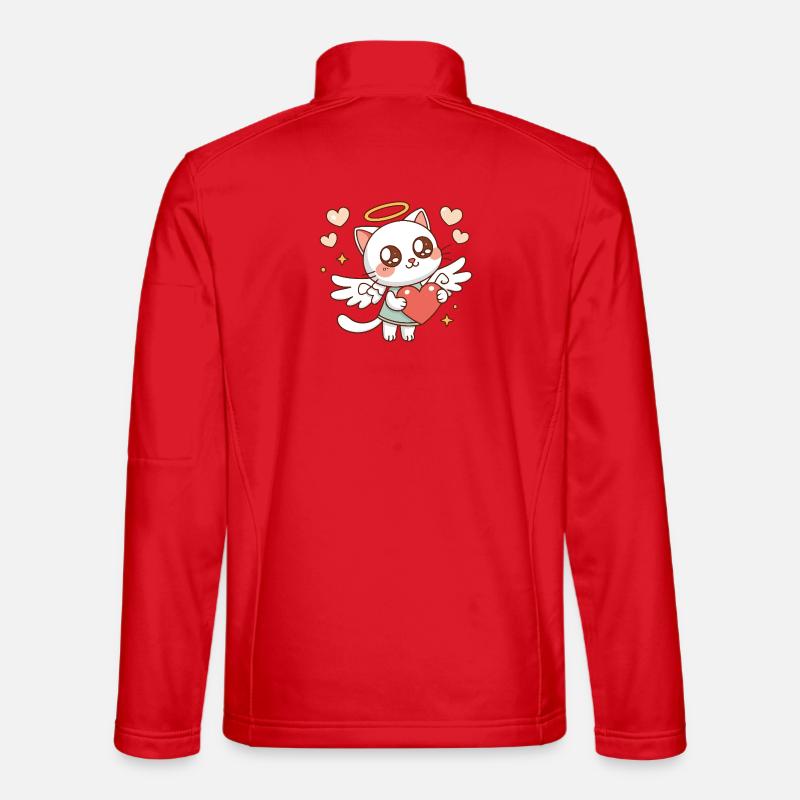 Winged Angelica Cat and Heart - Unisex Softshell Jacket - red