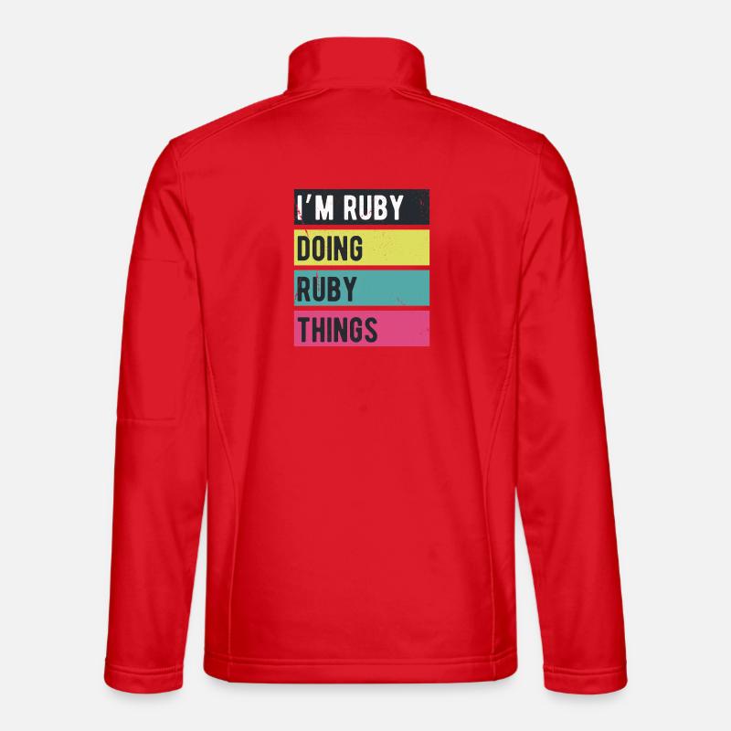 Je suis Ruby qui fait des couleurs rétro de Ruby Things - Veste en tissu softshell Unisexe - rouge