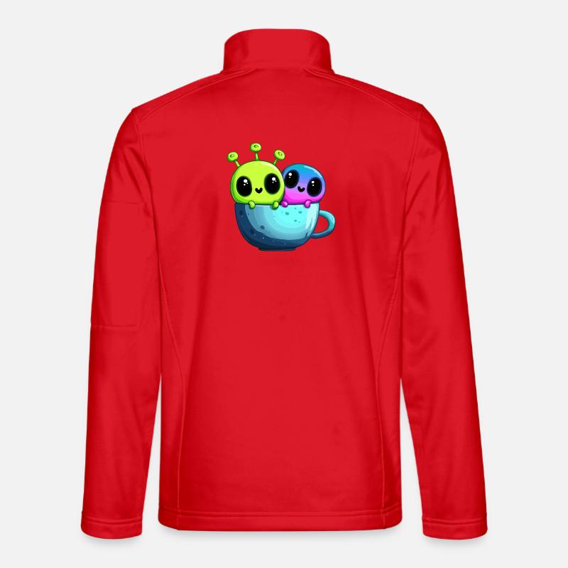 Little Alien Couple in Teacup - Unisex Softshell Jacket - red