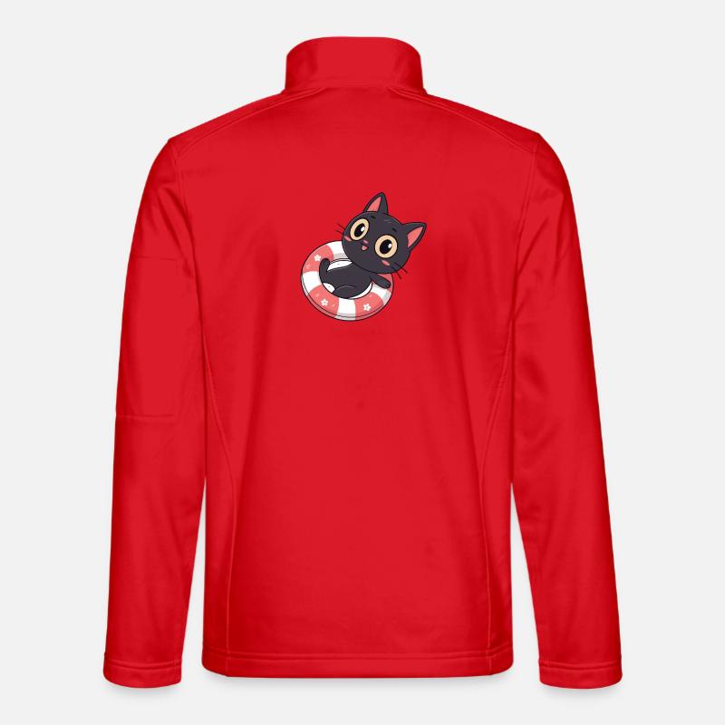 Chat noir sur bouée fleurs Veste en tissu softshell Unisexe