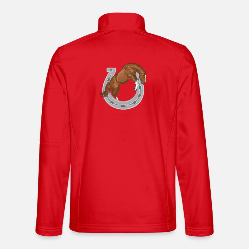 Ein kastanienbraunes Pferd, das durch einen Schuh springt Unisex Softshelljacke