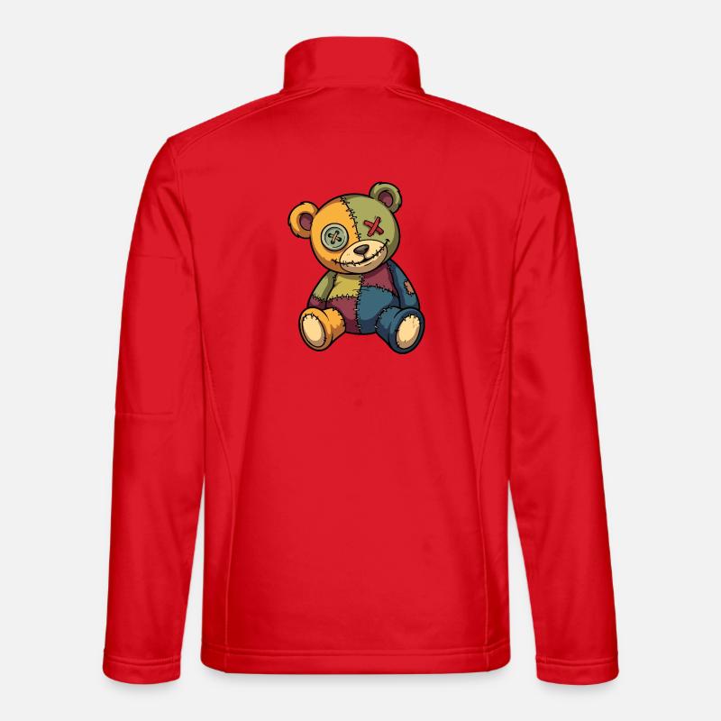 Patchwork Teddy Bear Unique Made of Patch Button Eye Unisex Softshell Jacket