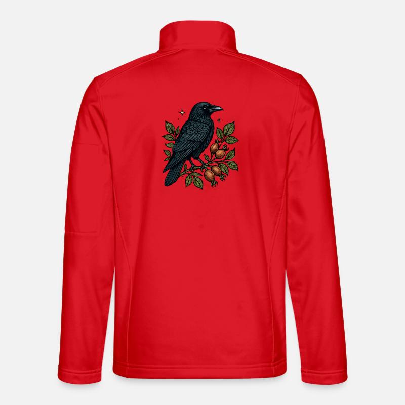 Night crow on berry vine - Unisex Softshell Jacket - red