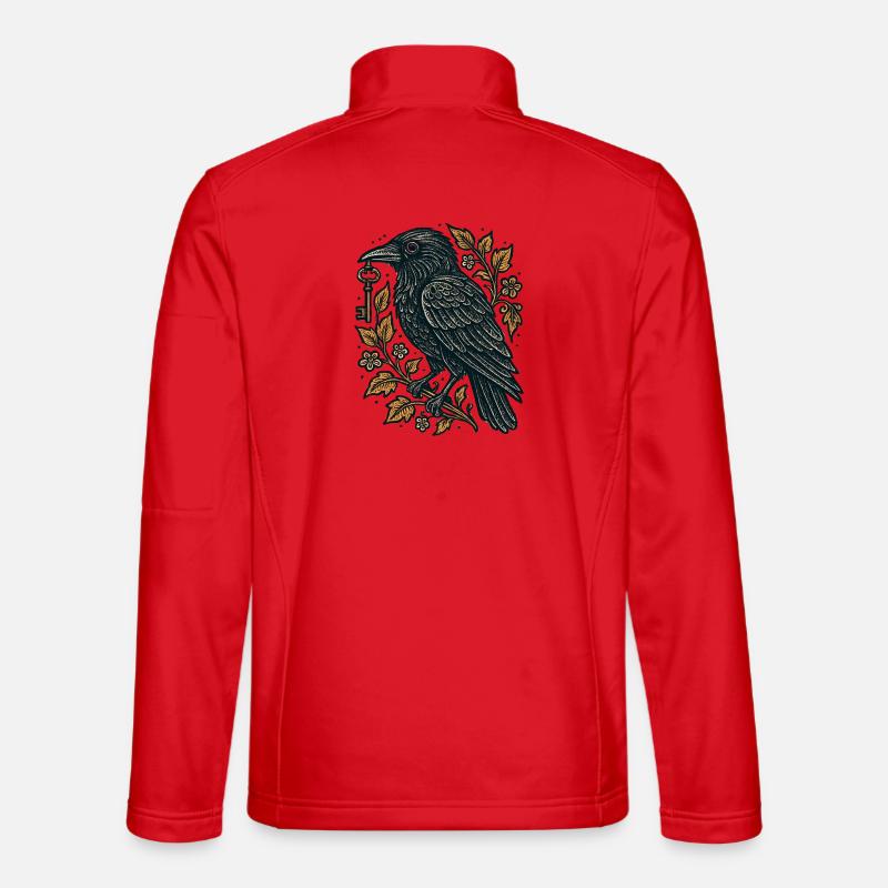 Raven with Key and Foliage - Unisex Softshell Jacket - red