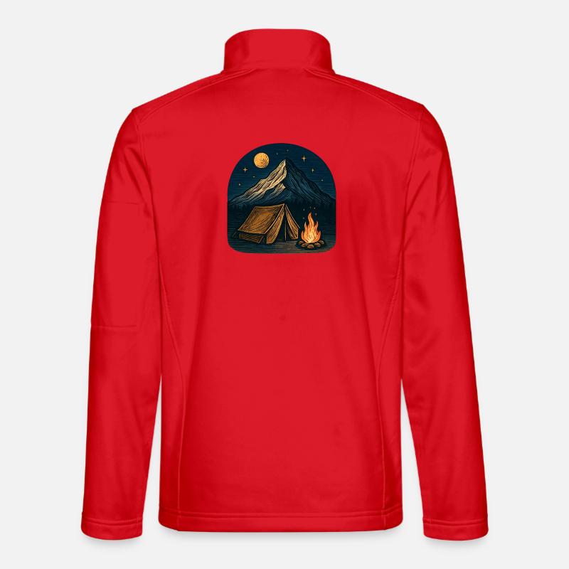 Mountain camping at night with fire - Unisex Softshell Jacket - red