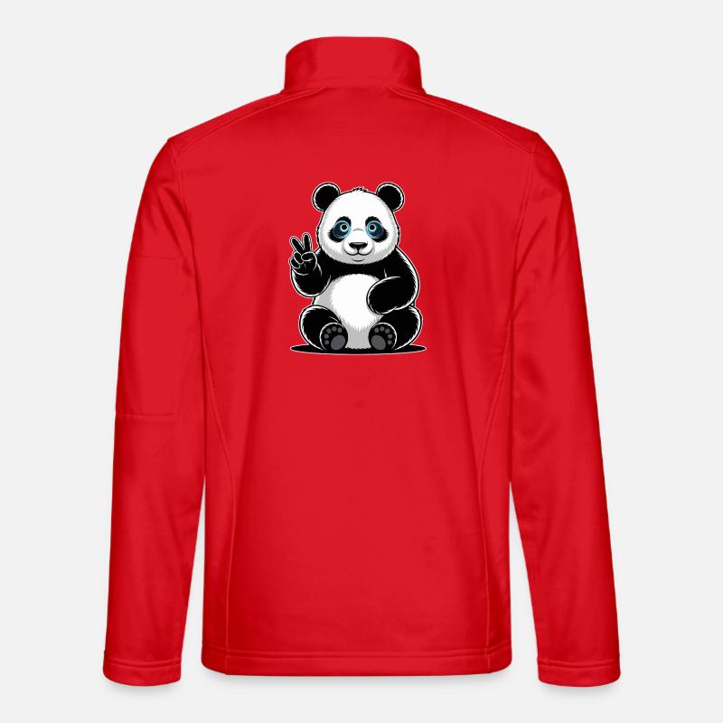 Panda Peace Sign Cartoon - Unisex Softshell Jacket - red
