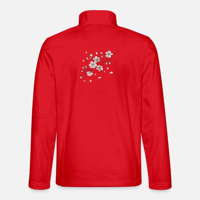 Cherry Blossom Branch Line Art Illustration - Unisex Softshell Jacket - red