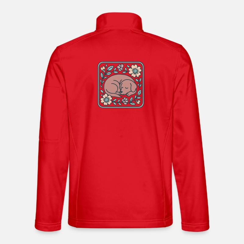 Schlafender Hund im Blumenrahmen - Unisex Softshelljacke - Rot
