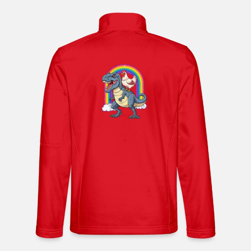 Chicken Riding T-Rex Dinosaur Rainbow - Unisex Softshell Jacket - red