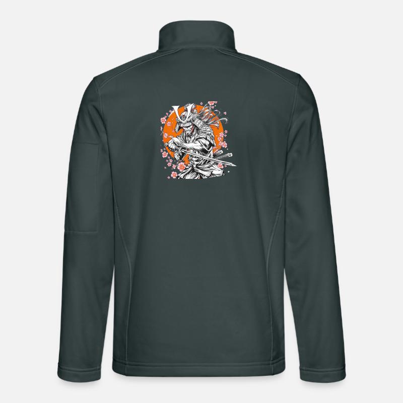 Samurai mit Sakura und Orange Circle Unisex Softshelljacke