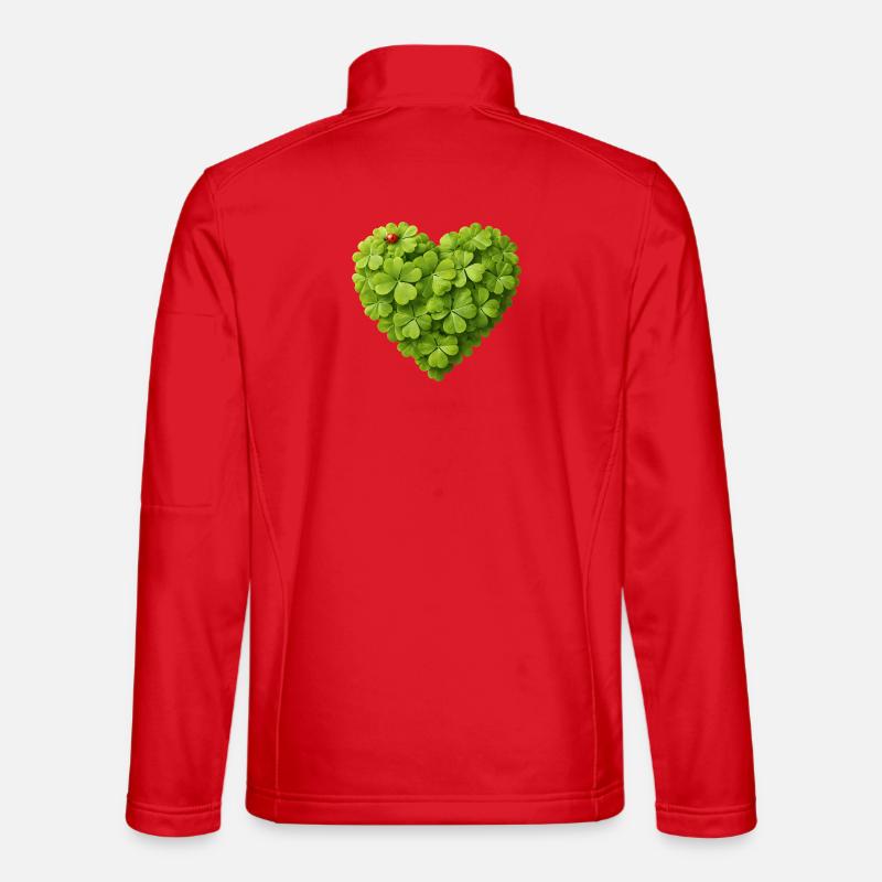 Herz aus Kleeblättern mit Marienkäfer  - Unisex Softshelljacke - Rot