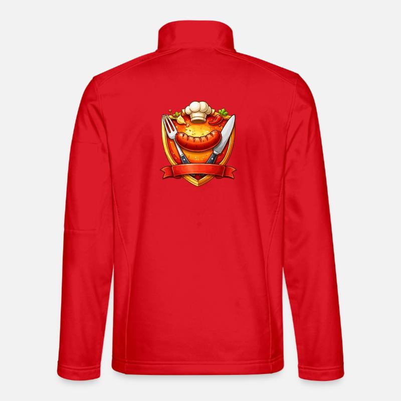 Gegrillte Wurst auf rotem Teller Schild - Unisex Softshelljacke - Rot