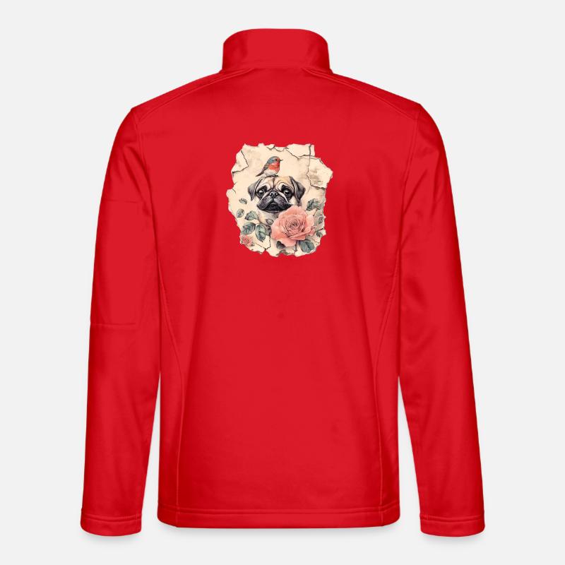 Mops mit Rotkehlchen - Unisex Softshelljacke - Rot