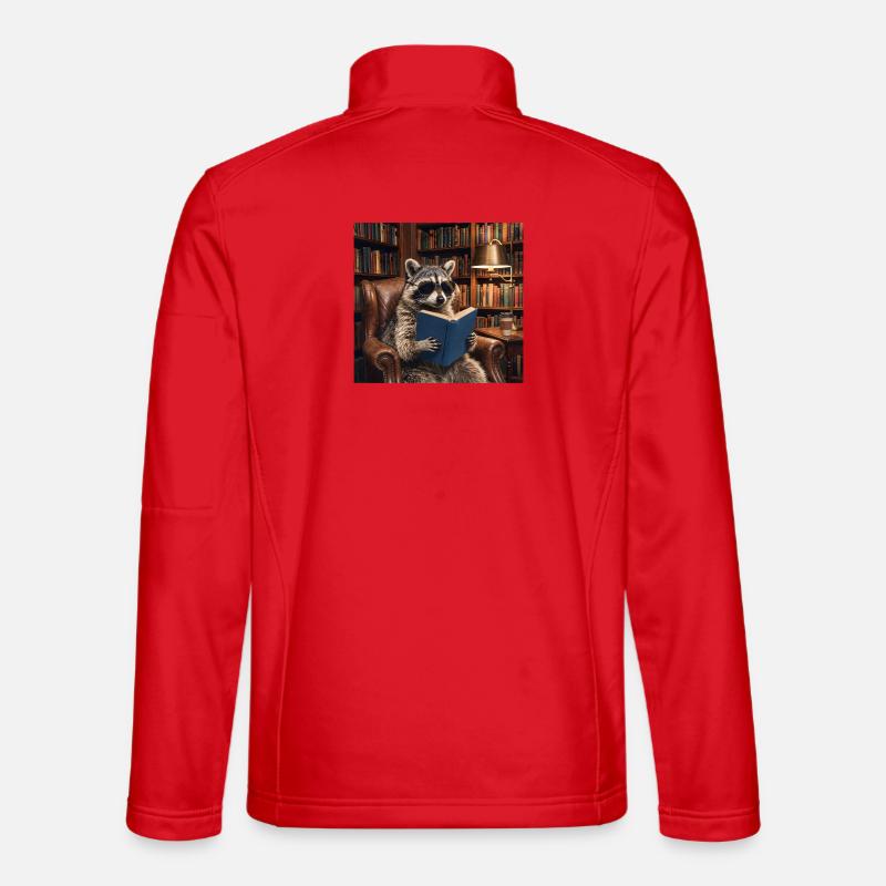 Reading raccoon in library - Unisex Softshell Jacket - red