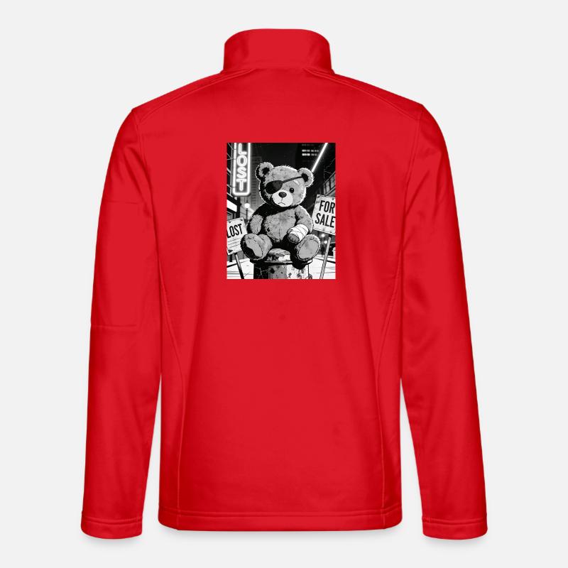Neon Noir Bear with Eye Patch - Unisex Softshell Jacket - red