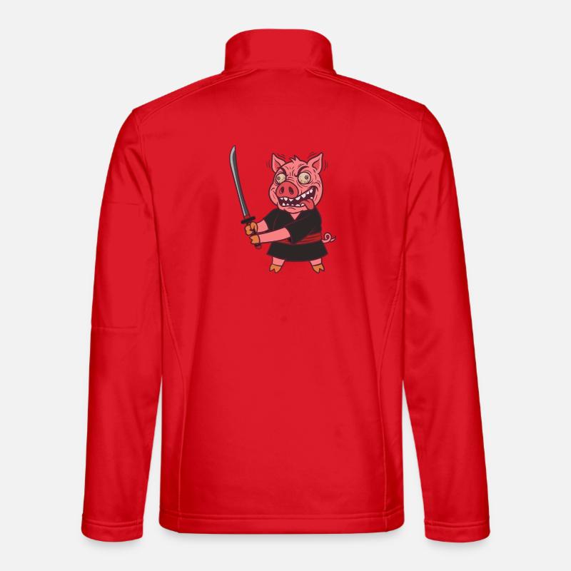 Crazy Samurai Pig with Sword - Unisex Softshell Jacket - red