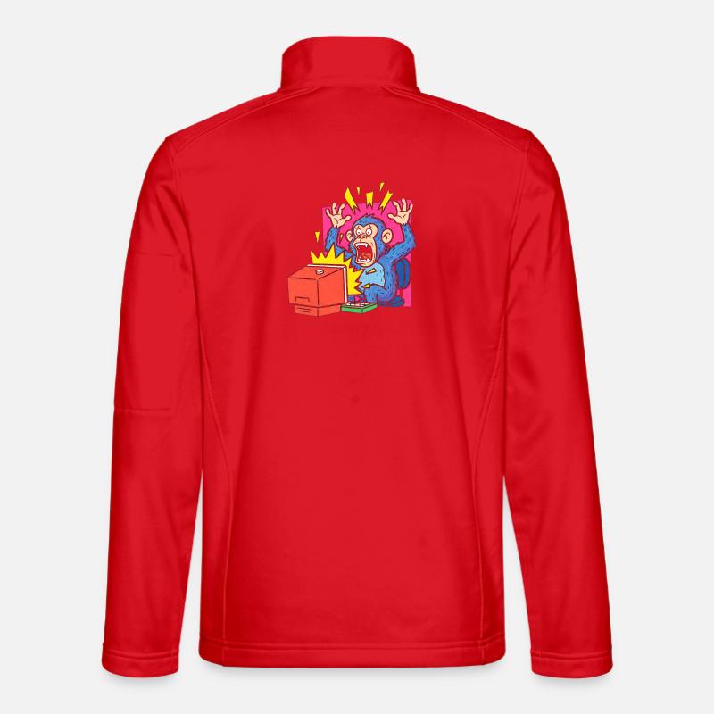 Affen-Alarm am Computer - Unisex Softshelljacke - Rot