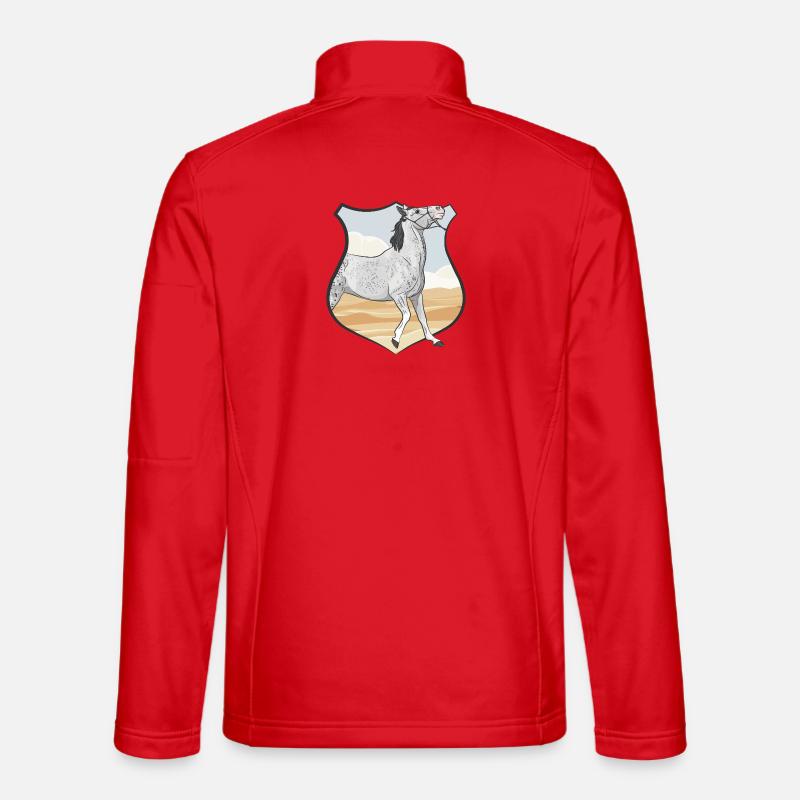 Ein graues Pferd, ein Wappen und eine Wüste Unisex Softshelljacke