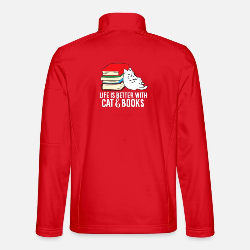 Cat and Books Cozy Stack - Unisex Softshell Jacket - red