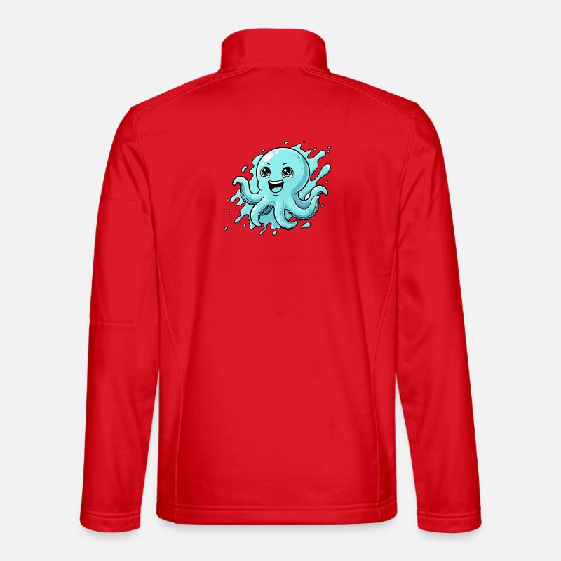 Happy Octopus Cartoon - Unisex Softshell Jacket - red