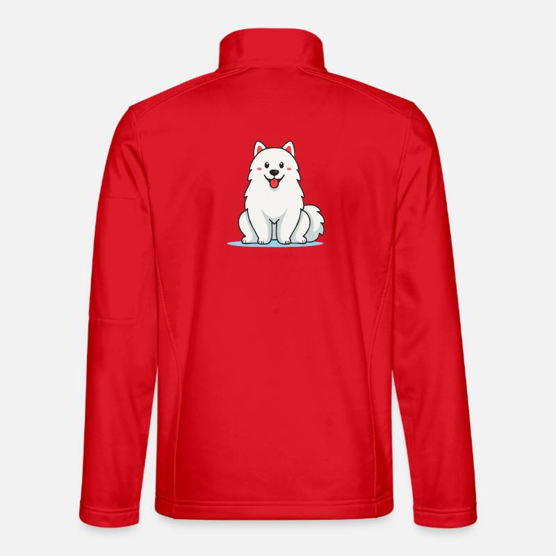 Wuschelig-weißer Samojede-Hund (Comic) - Unisex Softshelljacke - Rot