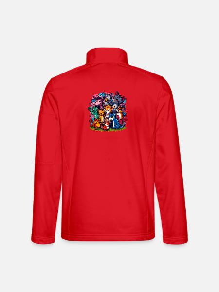Animals Group Cartoon Colors - Unisex Softshell Jacket - red - Back