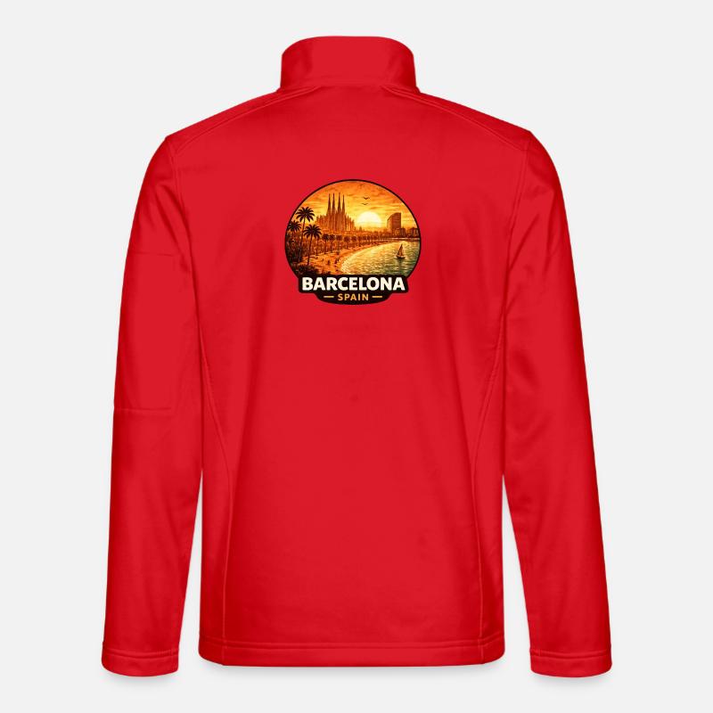 Barcelona Spain Sunset Skyline - Unisex Softshell Jacket - red
